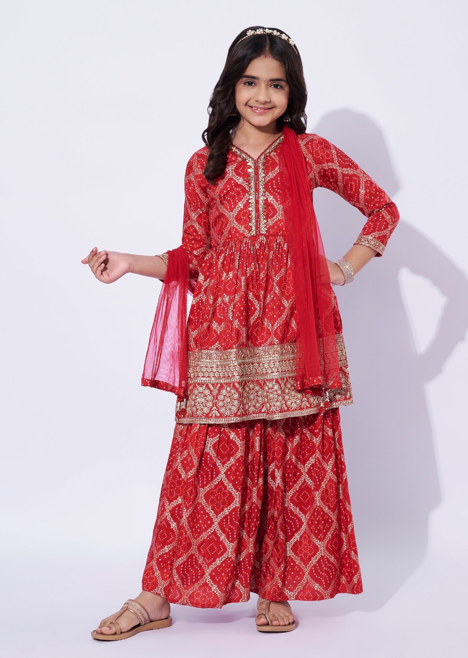 Red Banaras Girls Sharara