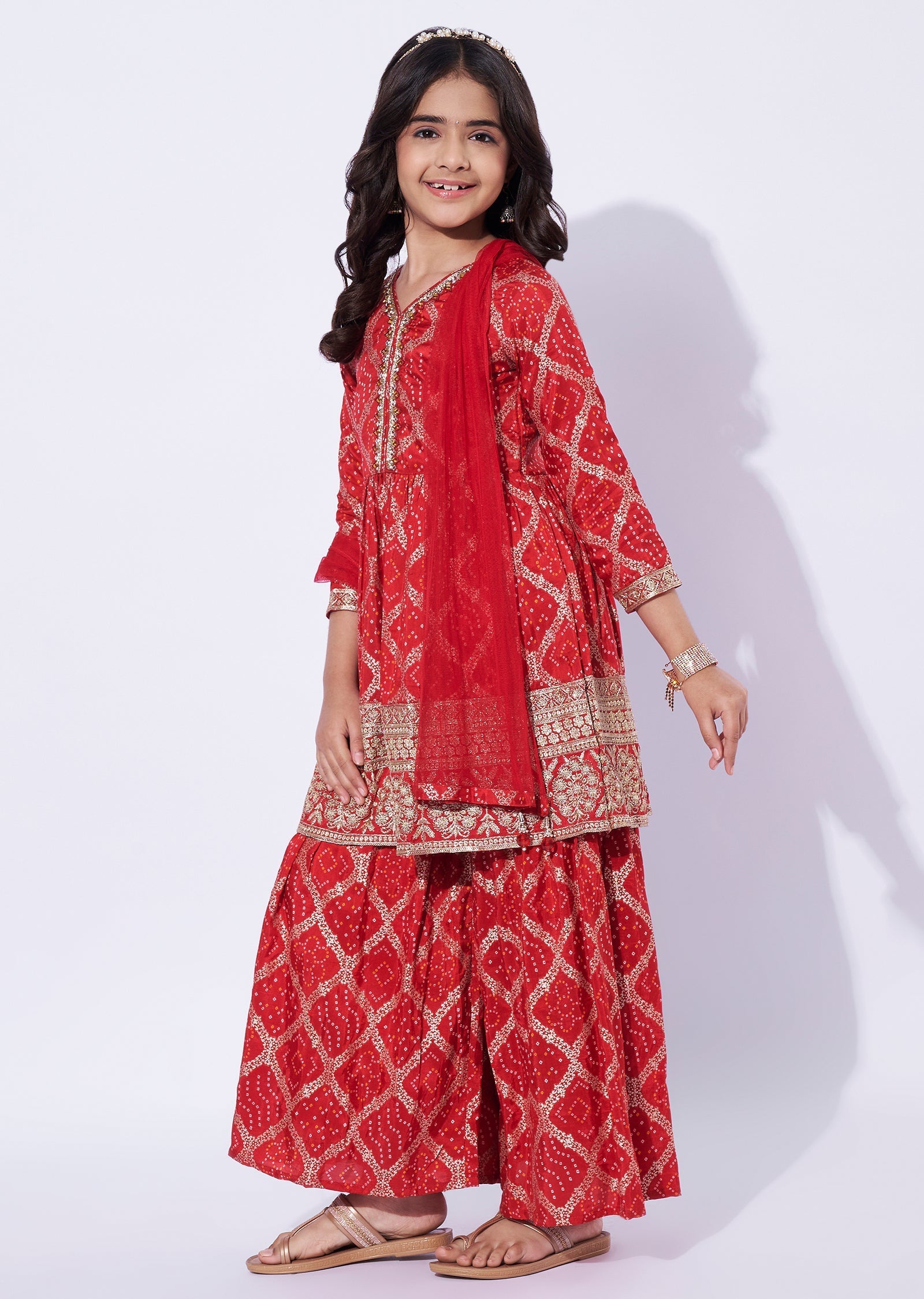 Red Banaras Girls Sharara