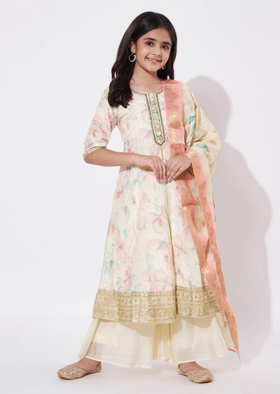 Cream Silk Anarkali Set - Long