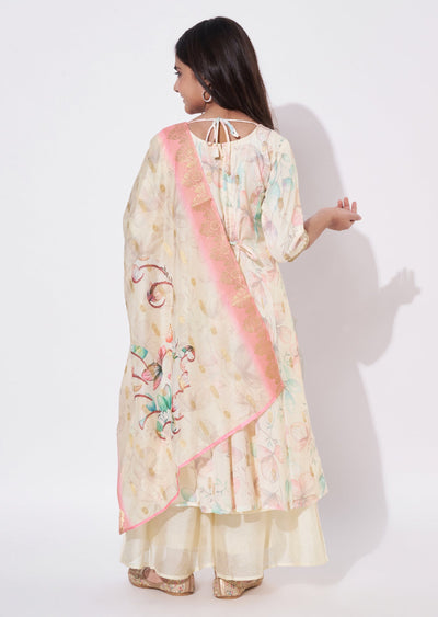 Cream Silk Anarkali Set - Long