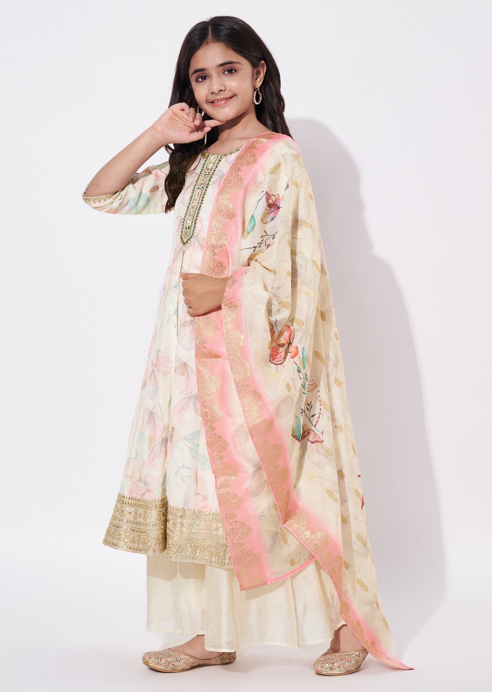 Cream Silk Anarkali Set - Long