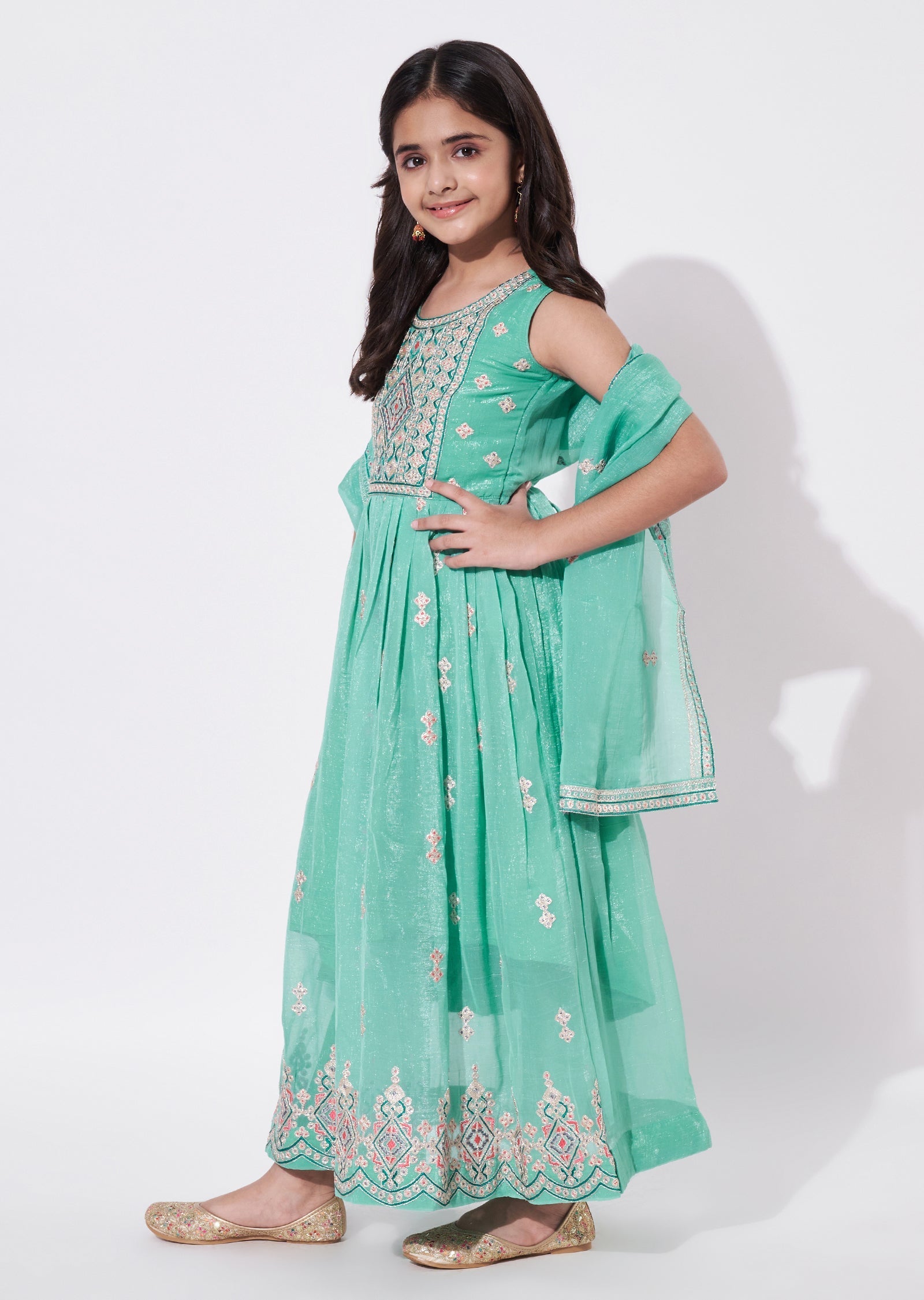 Sea Green Chiffon Anarkali Set - Long