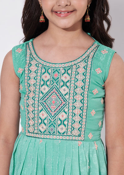 Sea Green Chiffon Anarkali Set - Long