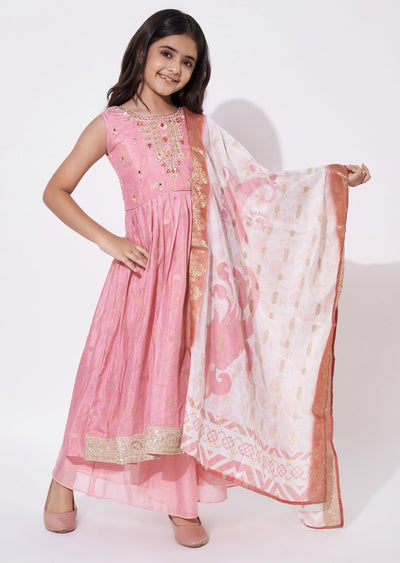 Pink Silk Anarkali Set - Long