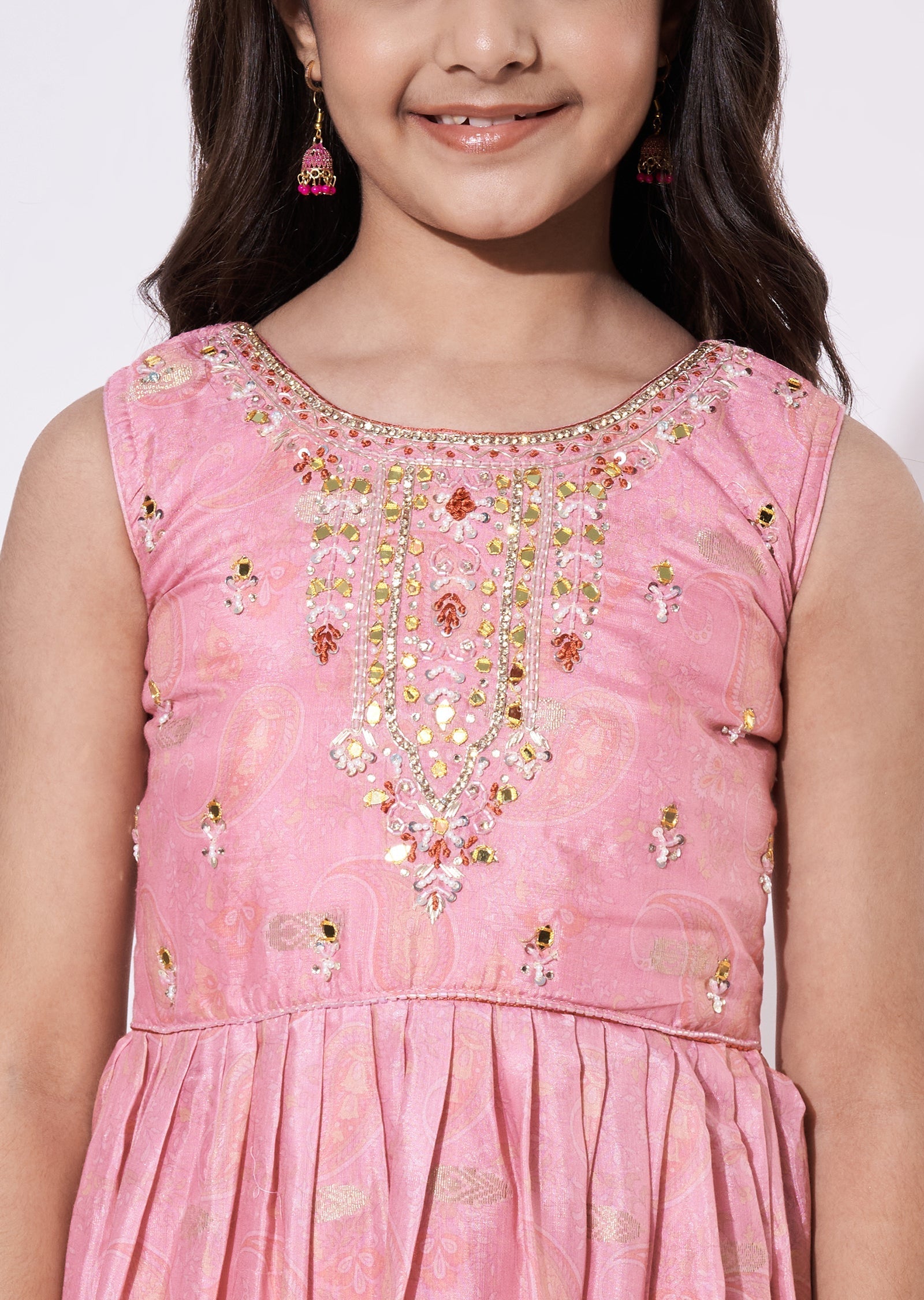 Pink Silk Anarkali Set - Long