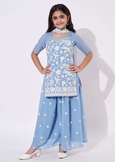 Sky Blue Georgette Gharara Set