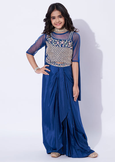 Teal Blue Crepe Girls Sharara