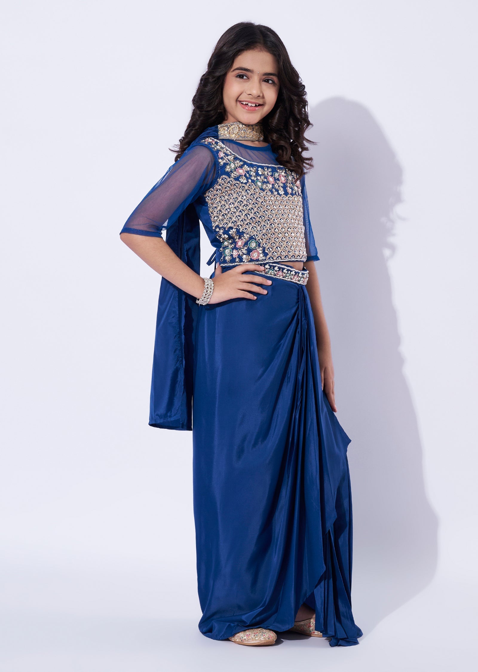 Teal Blue Crepe Girls Sharara