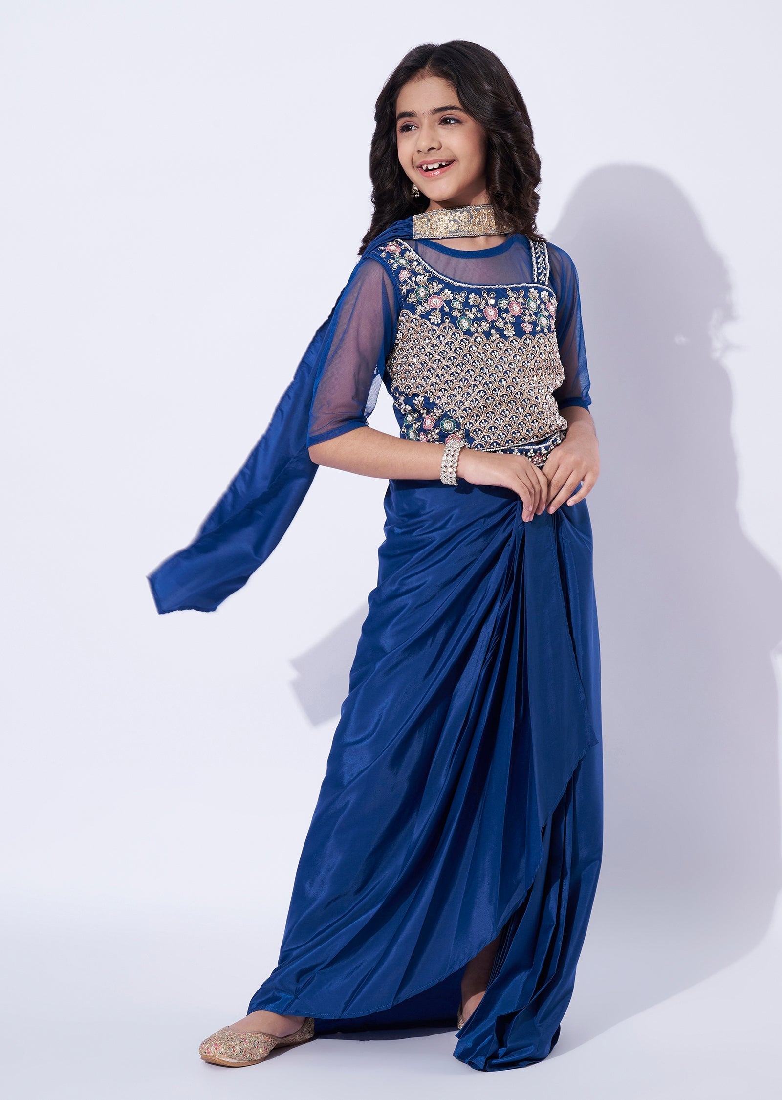 Teal Blue Crepe Girls Sharara