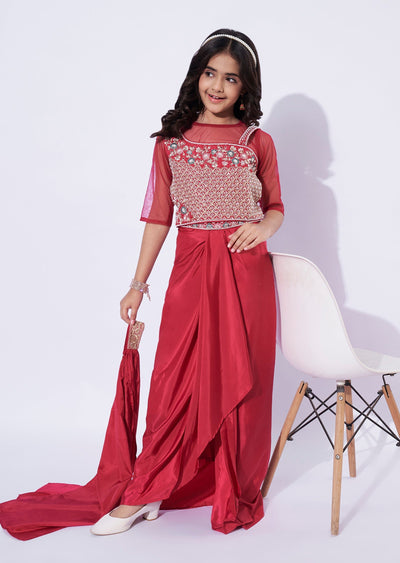 Magenta Crepe Girls Ghagra Choli