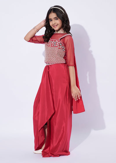 Magenta Crepe Girls Ghagra Choli