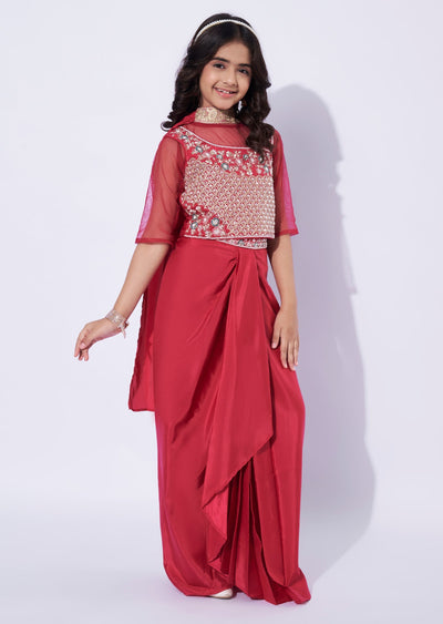 Magenta Crepe Girls Ghagra Choli