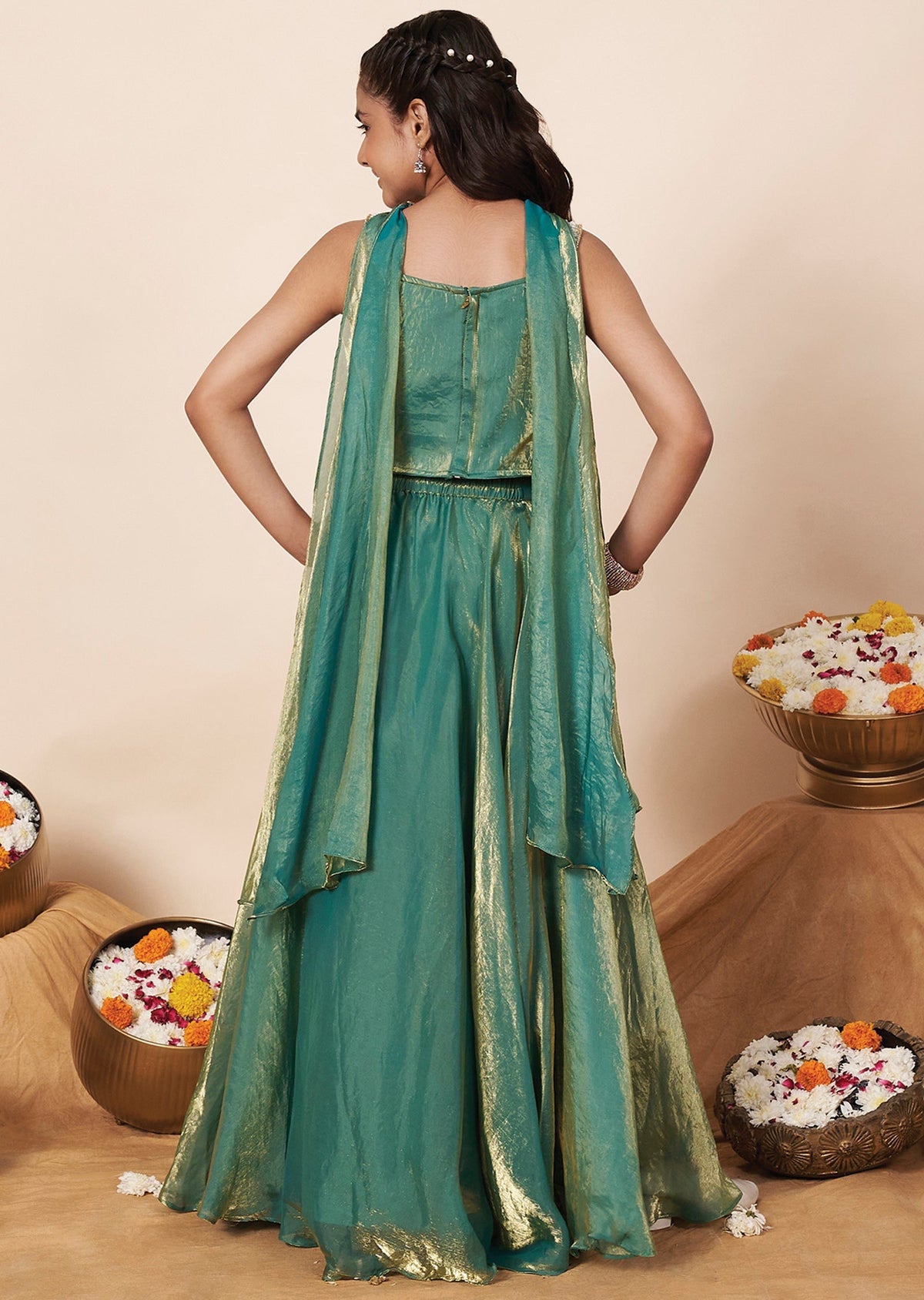 Green Tissue Girls Ghagra Choli