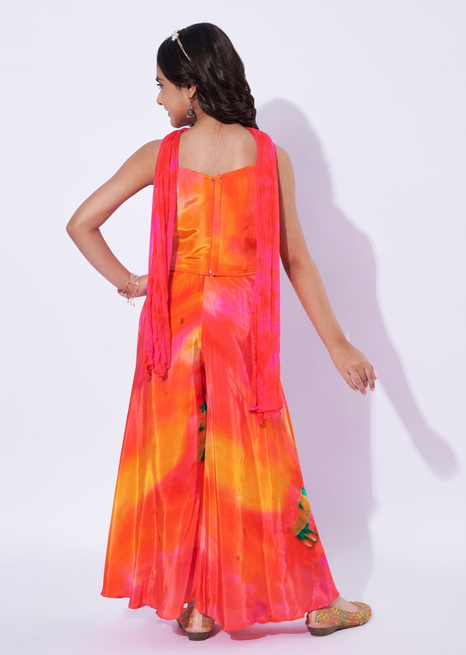 Orange Crepe Girls Sharara