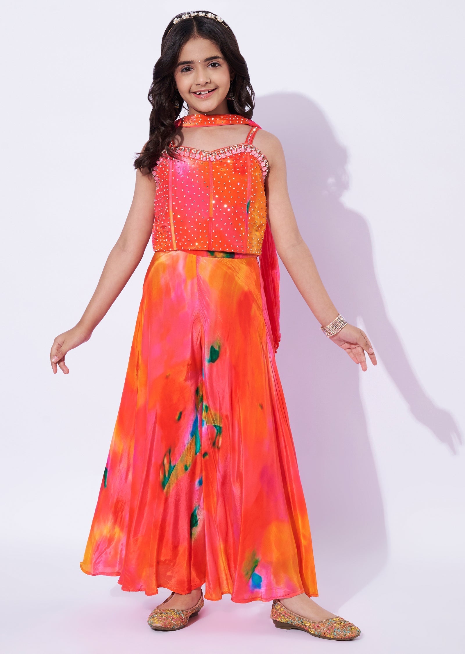 Orange Crepe Girls Sharara