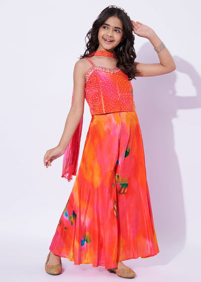 Orange Crepe Girls Sharara