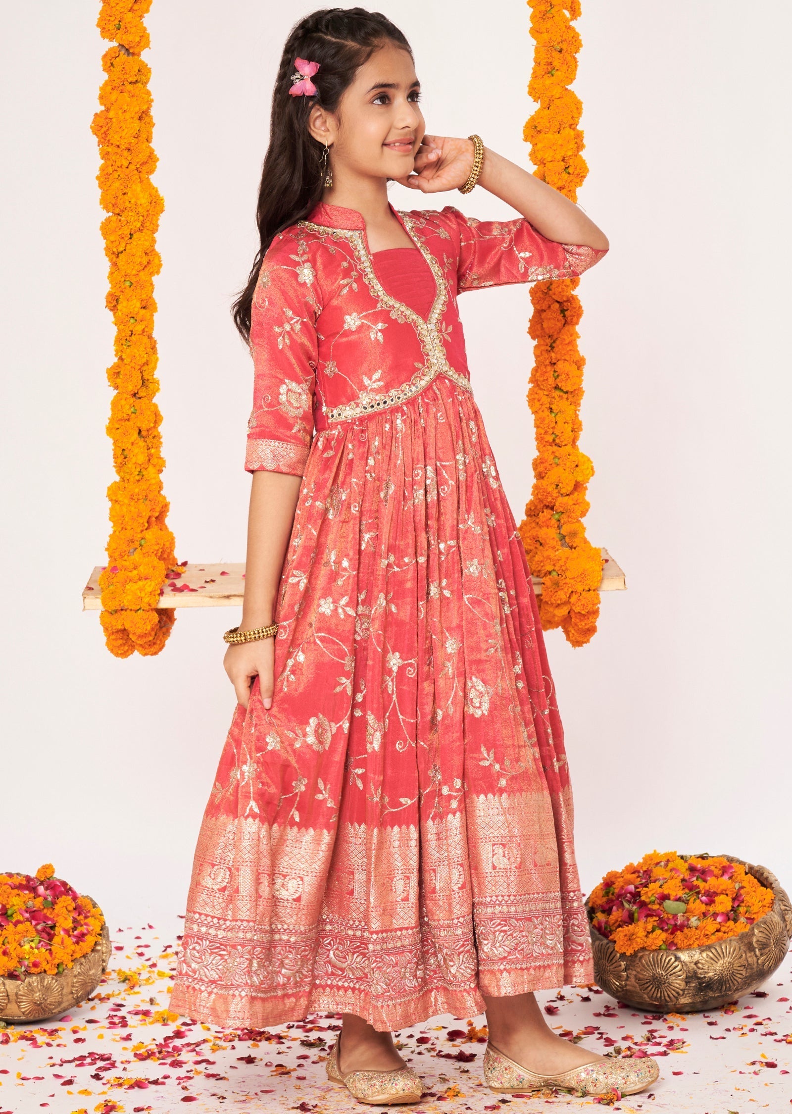 Pink Tissue Ethnic Gown