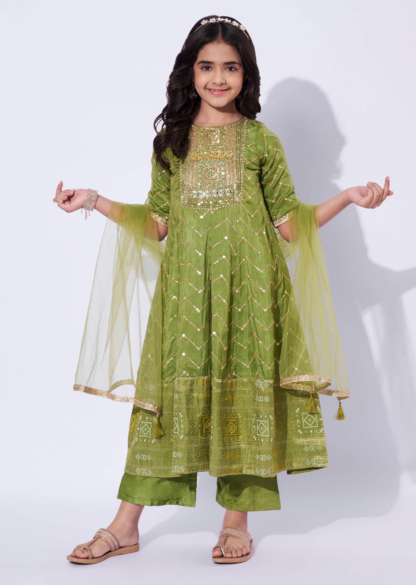 Olive Green Girls Anarkali