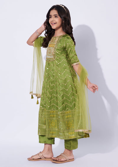 Olive Green Girls Anarkali