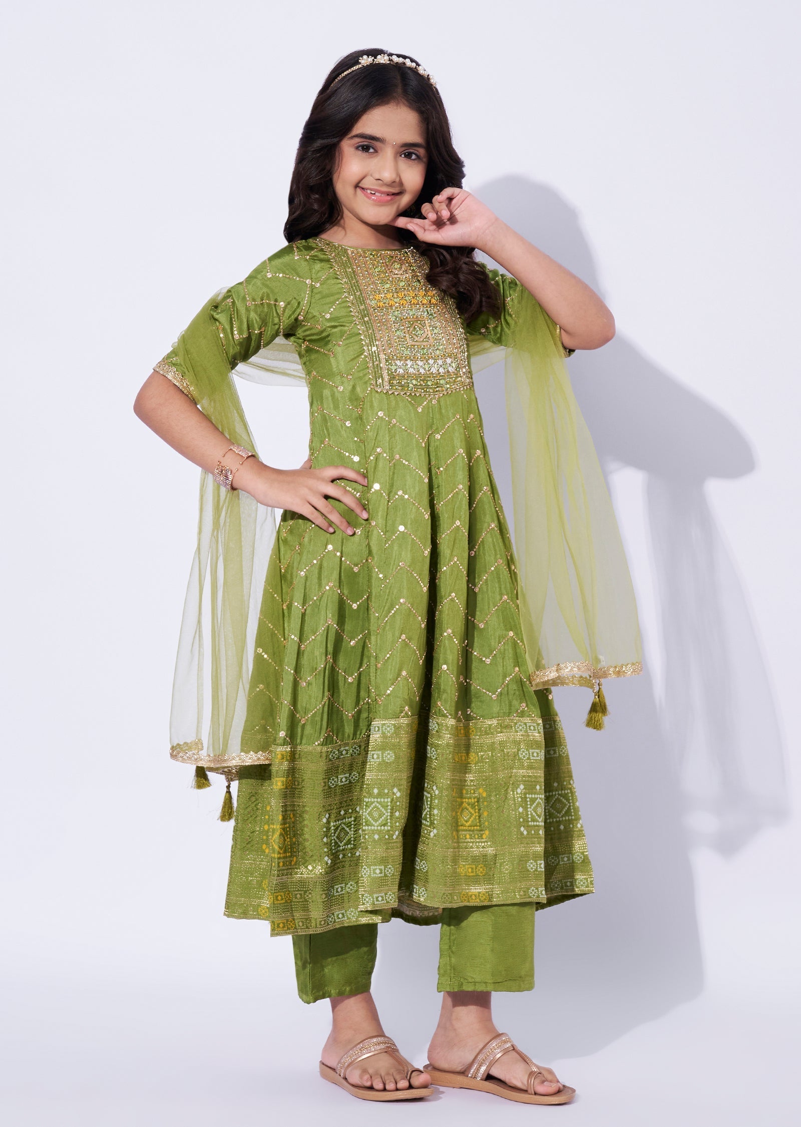 Olive Green Girls Anarkali