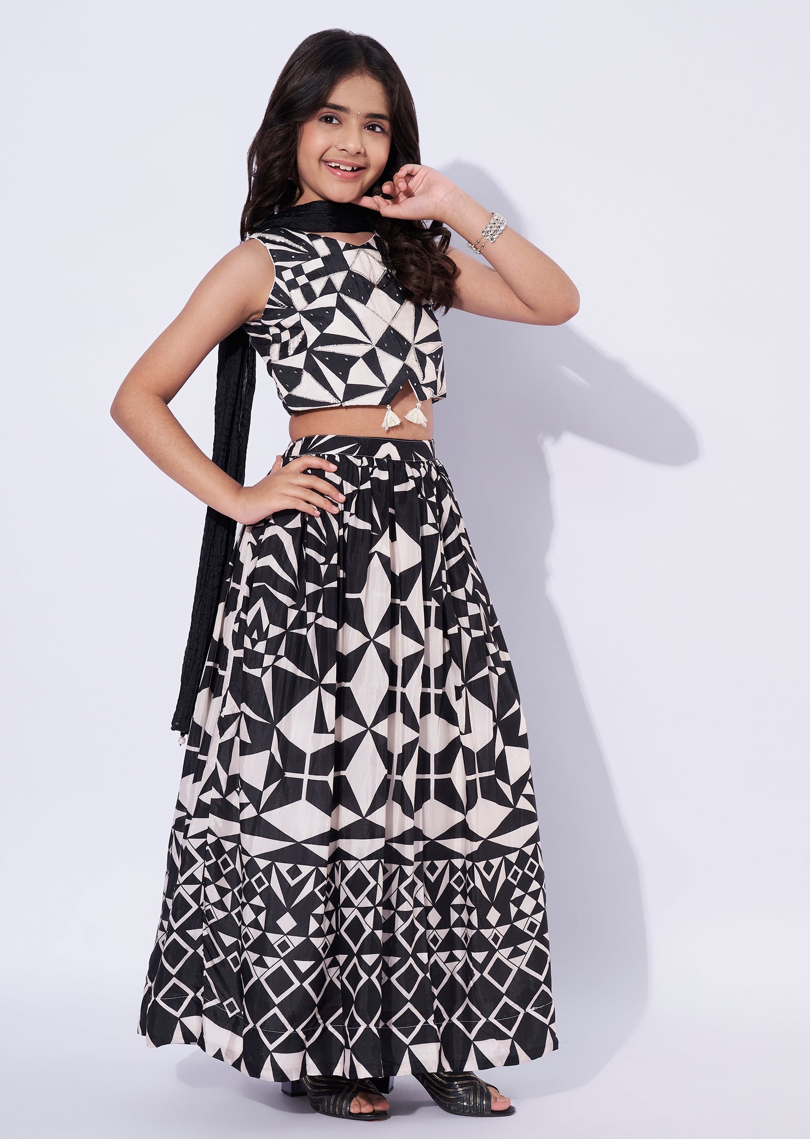 Black Muslin Girls Ghagra Choli
