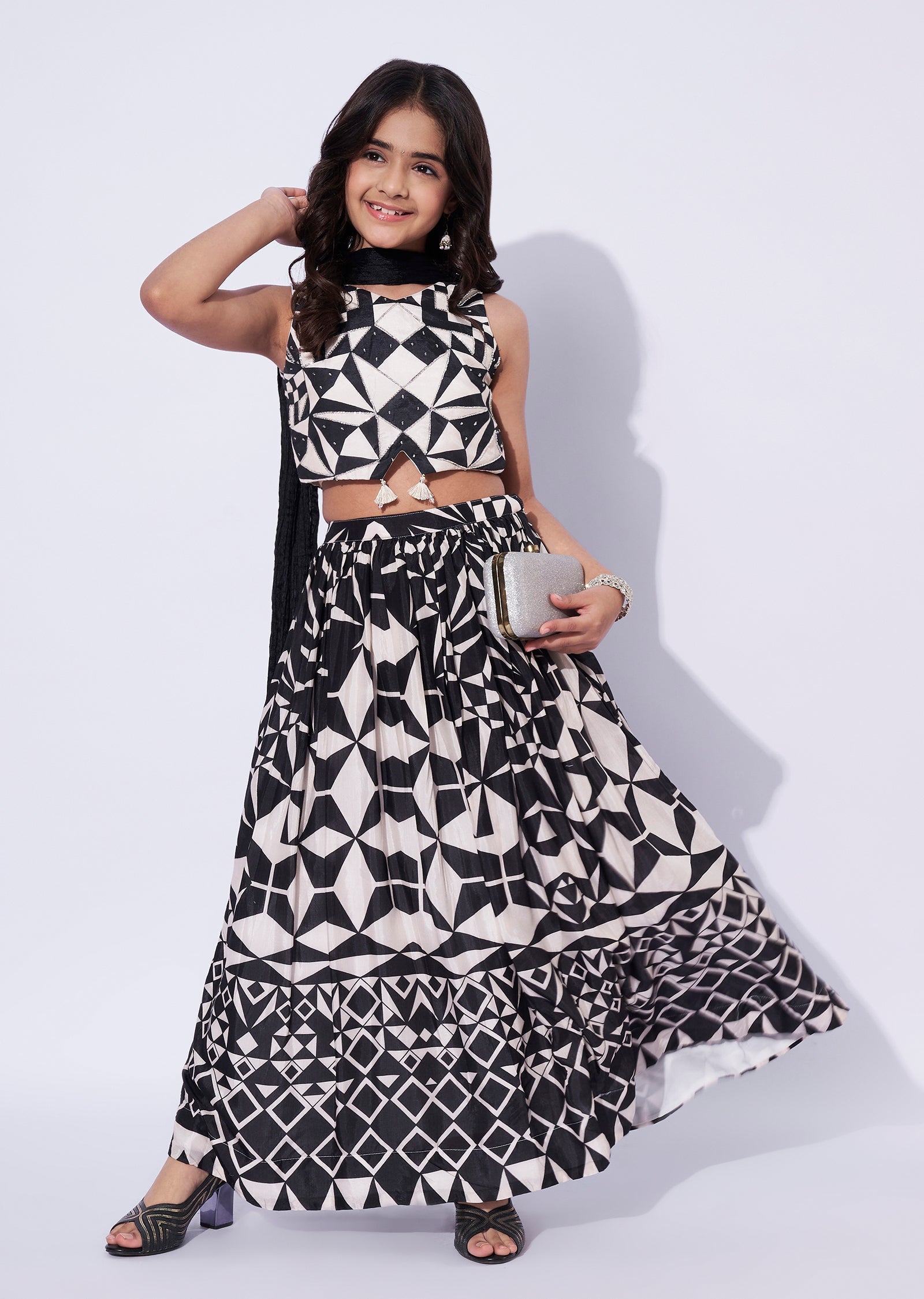 Black Muslin Girls Ghagra Choli