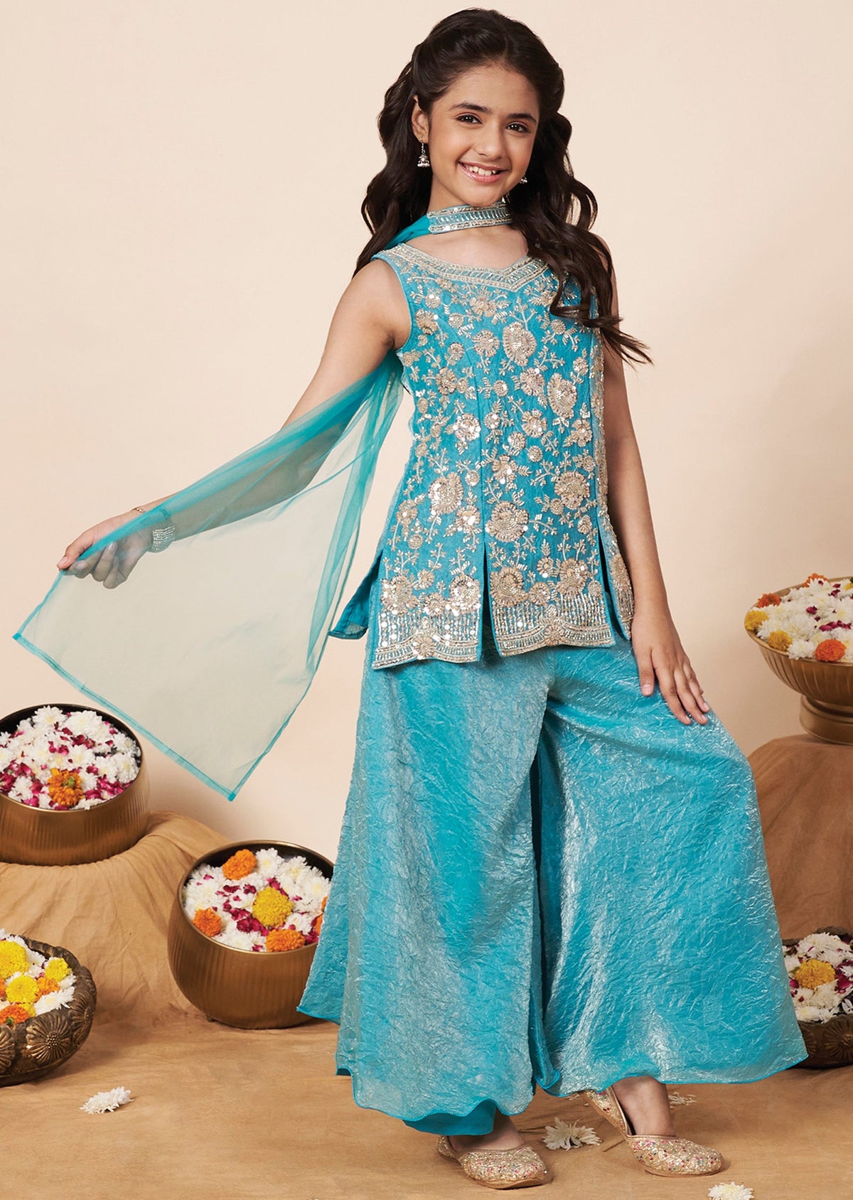 Sea Green Tissue Girla Gharara