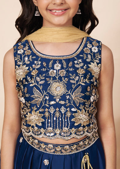Teal Blue Chiffon Girls Ghagra Choli