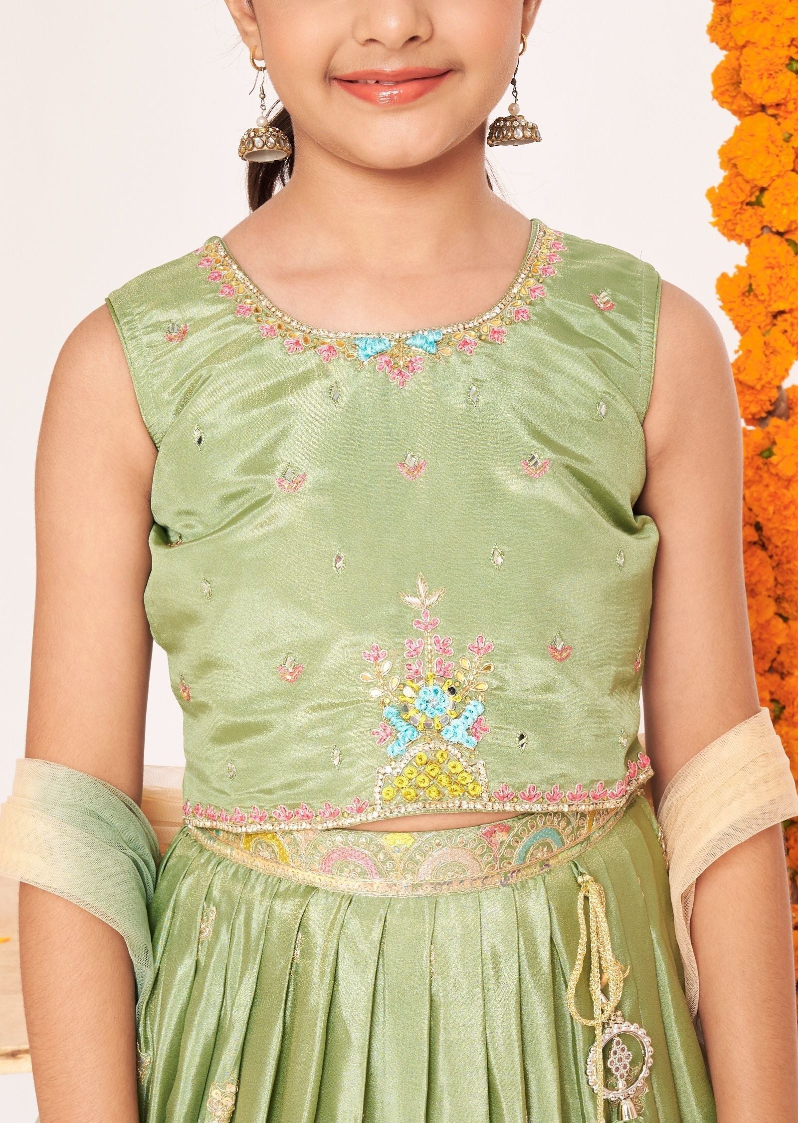 Mehendi Green Tissue Lehenga