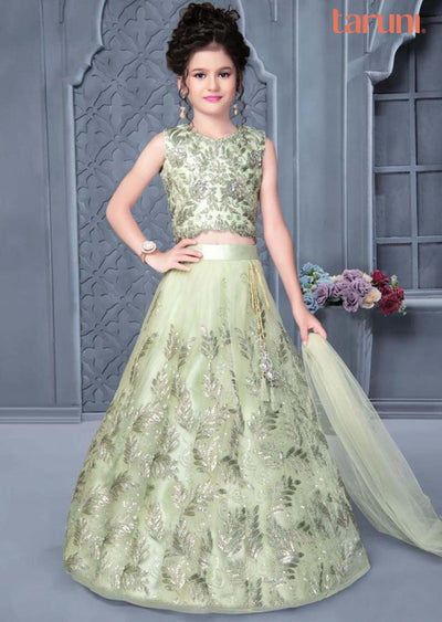 Pista Green Net Kids Lehenga
