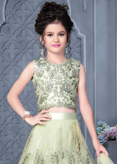 Pista Green Net Kids Lehenga