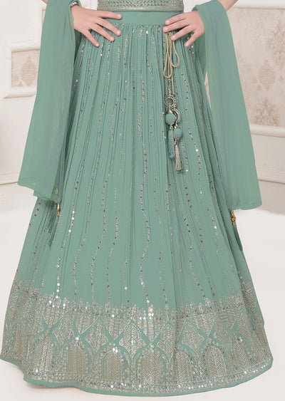 Dusty Green Georgette Kids lehenga