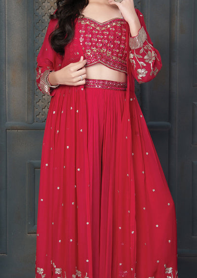 Rani Pink Silk/ Georgette Kids Shararas Ghararas