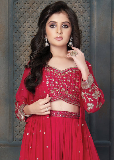 Rani Pink Silk/ Georgette Kids Shararas Ghararas