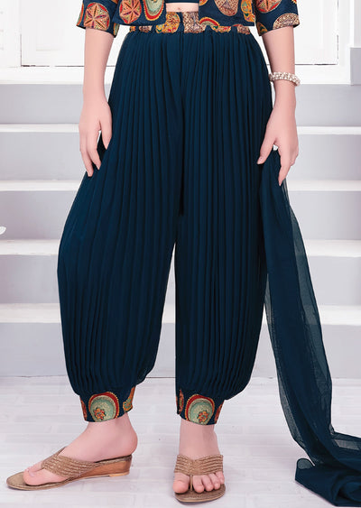 Teal Blue Georgette Co-ord Set for Kids with Short Jacket