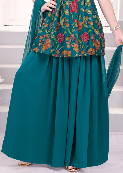 Rama Green Chinnon & Georgette Sharara Set for Kids