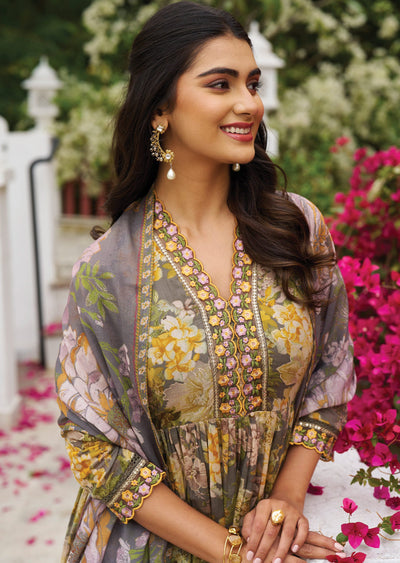 Grey Cotton Anarkali Suit