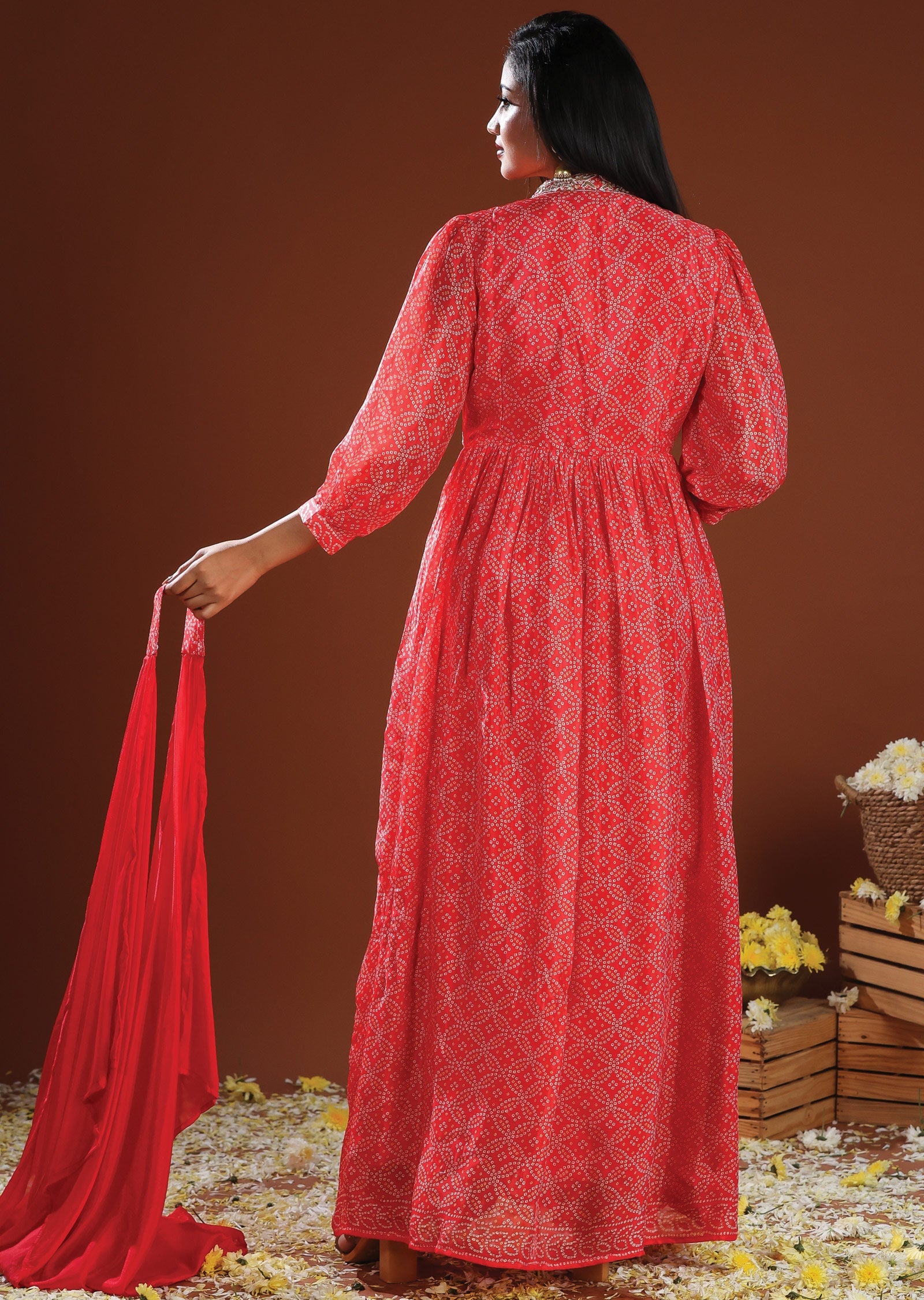 Coral Pink Chinnon Anarkali Suit
