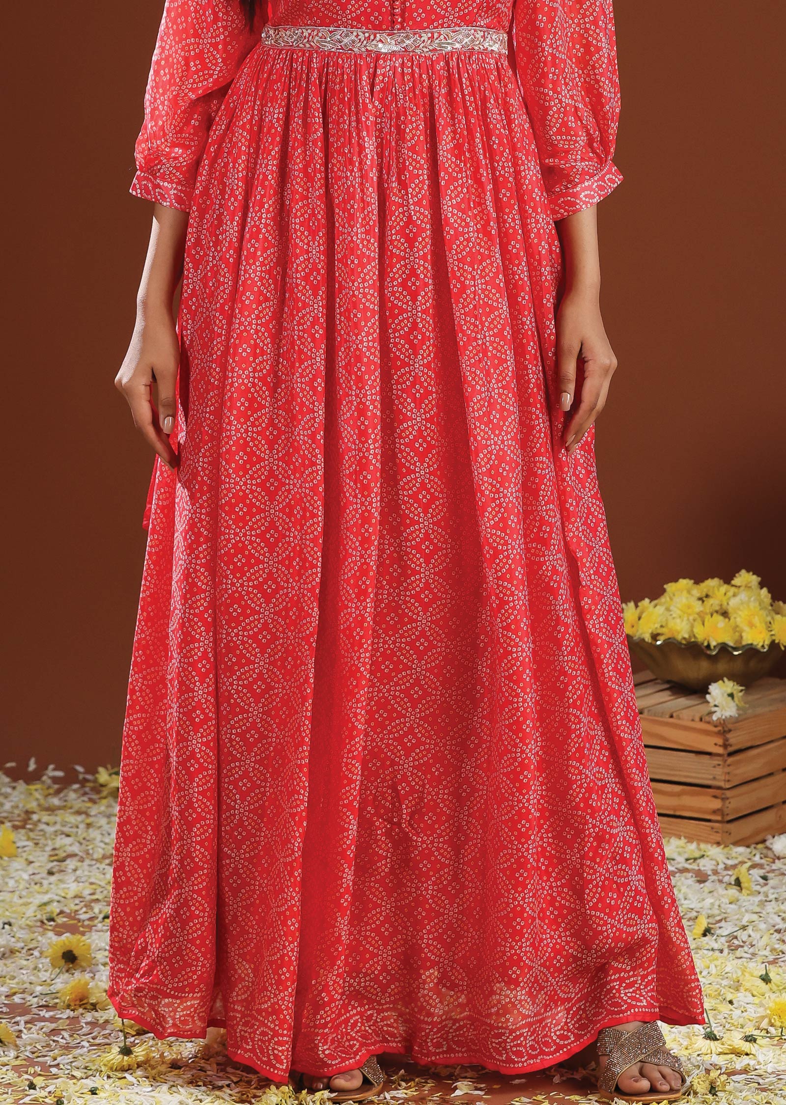Coral Pink Chinnon Anarkali Suit