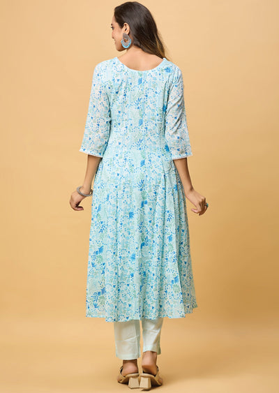 Sky Blue Cotton Anarkali Suit