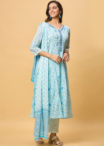 Sky Blue Cotton Anarkali Suit