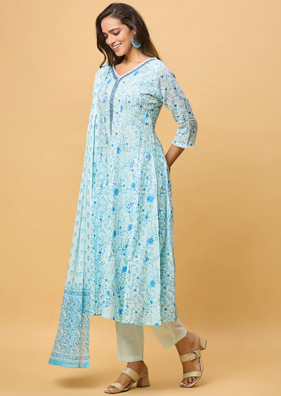 Sky Blue Cotton Anarkali Suit