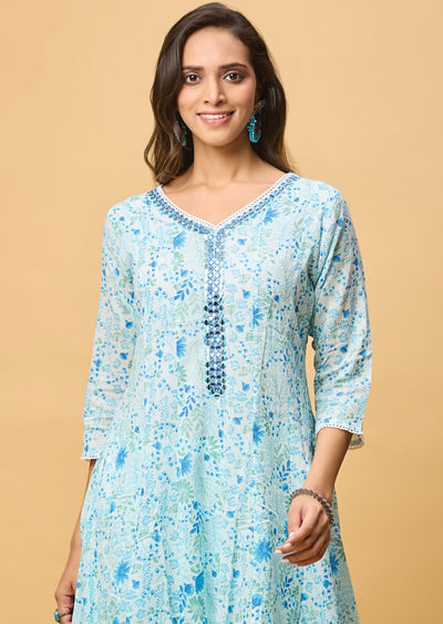 Sky Blue Cotton Anarkali Suit