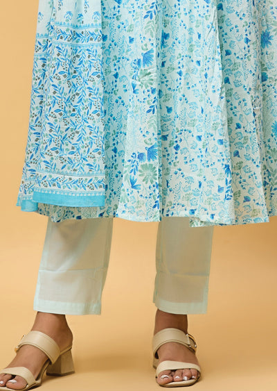 Sky Blue Cotton Anarkali Suit