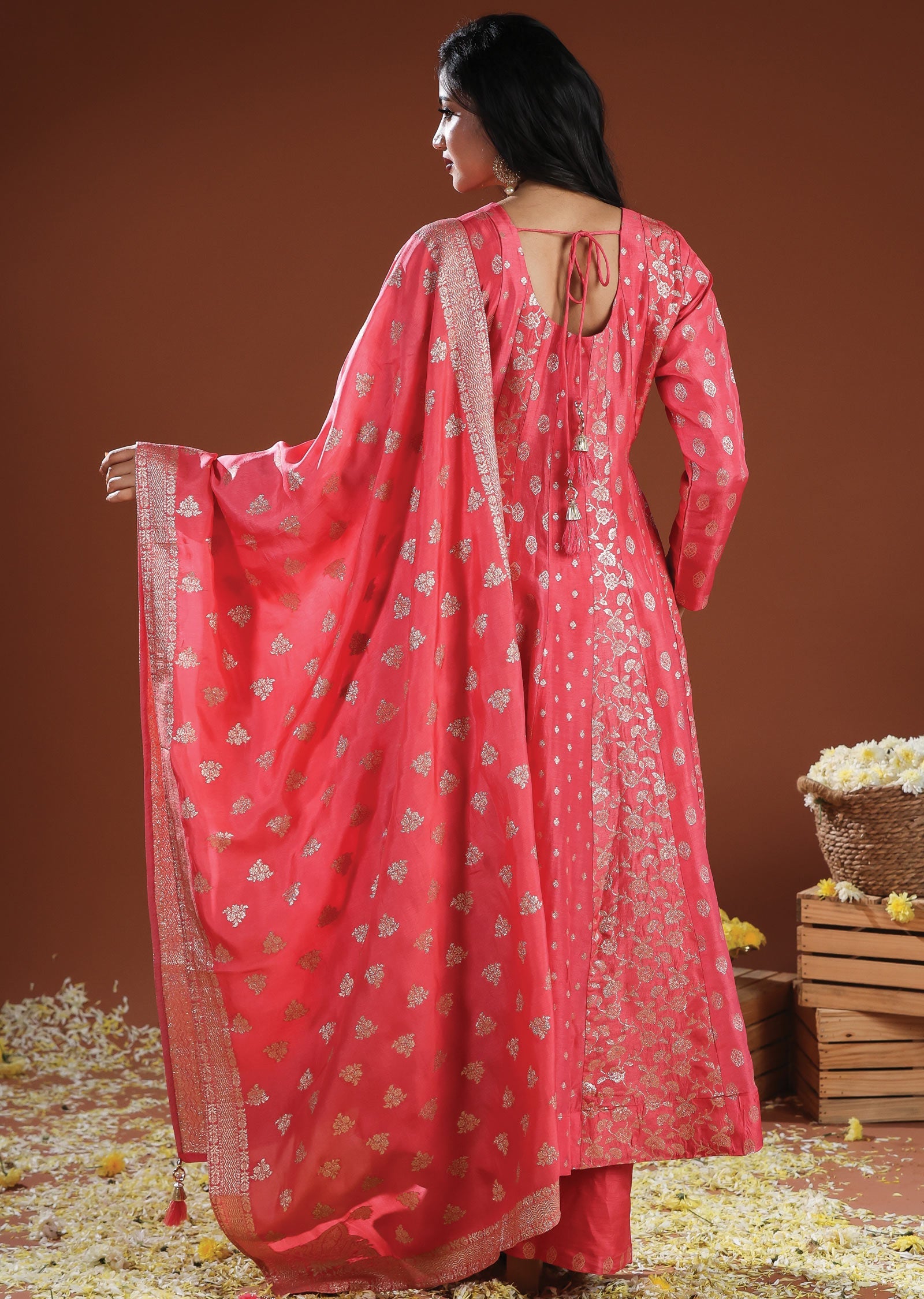 Pink Banarasi Anarkali Suit