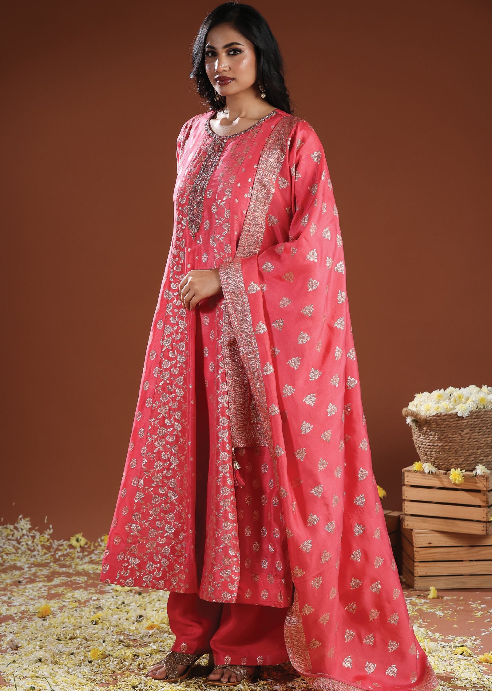 Pink Banarasi Anarkali Suit