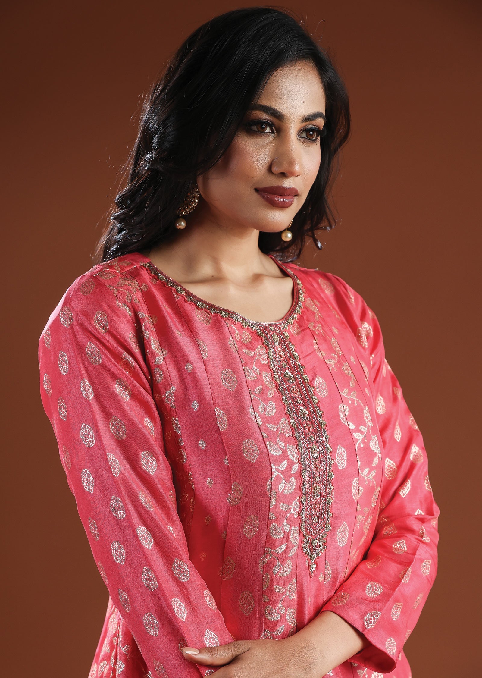 Pink Banarasi Anarkali Suit