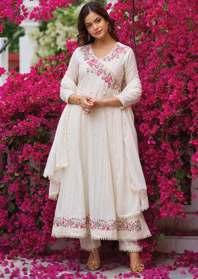 Off White Linen Cotton Anarkali Suit