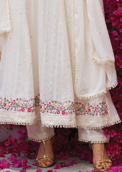 Off White Linen Cotton Anarkali Suit