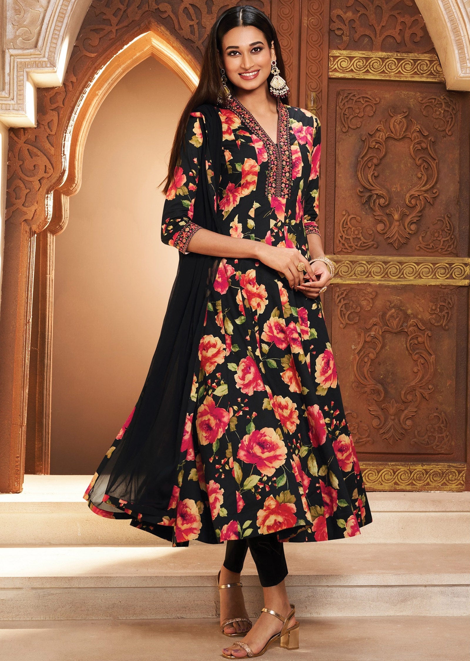 Black Soft Silk Anarkali Suit